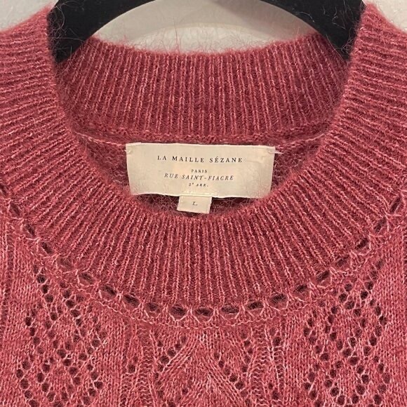 EUC Sézane Cheryl Mohair Wool Lace Trim Sweater Rosewood Large - Picture 5 of 6